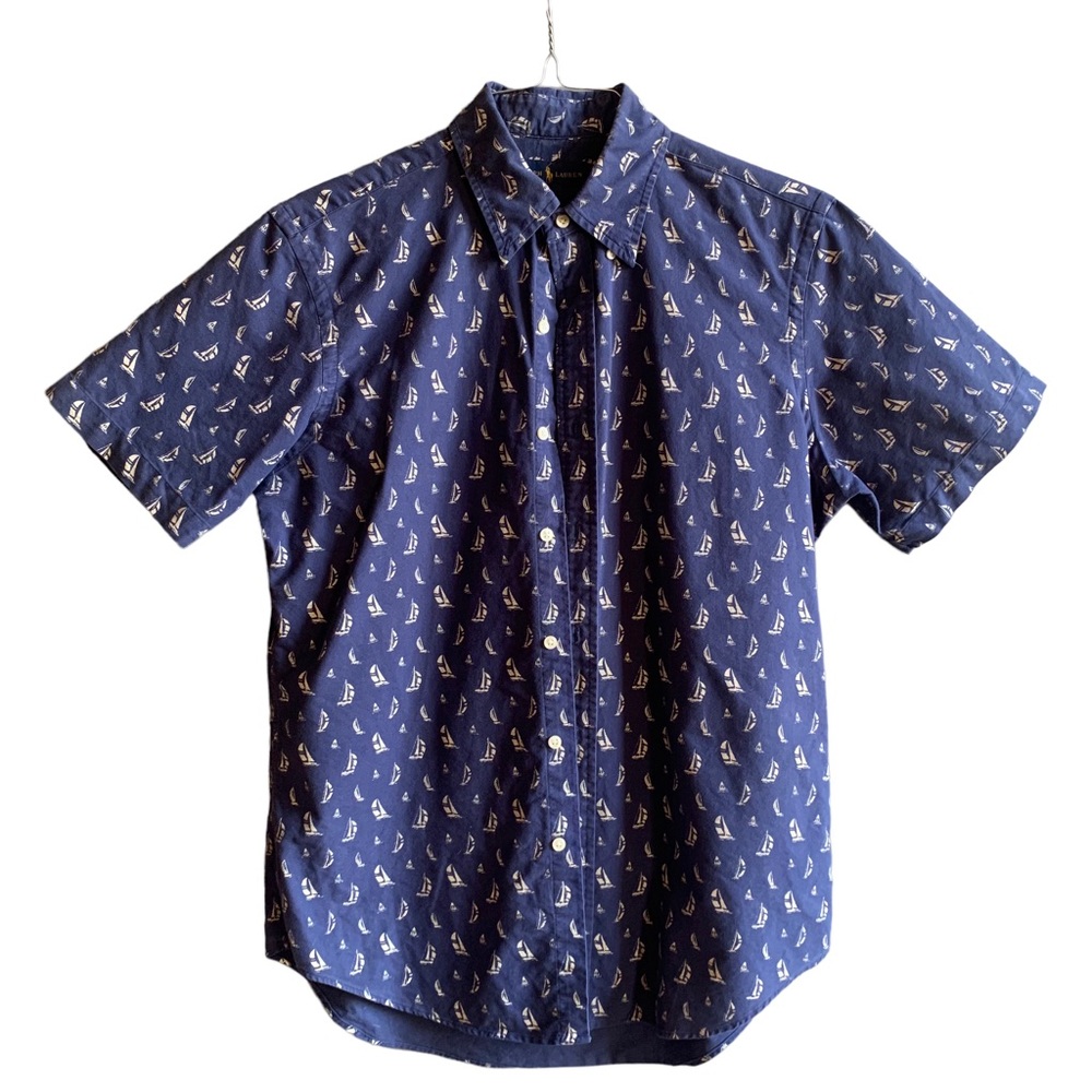Ralph Lauren Men's Classic Fit Short Sleeve Cotton‎ Casual Shirt Sailboats, M